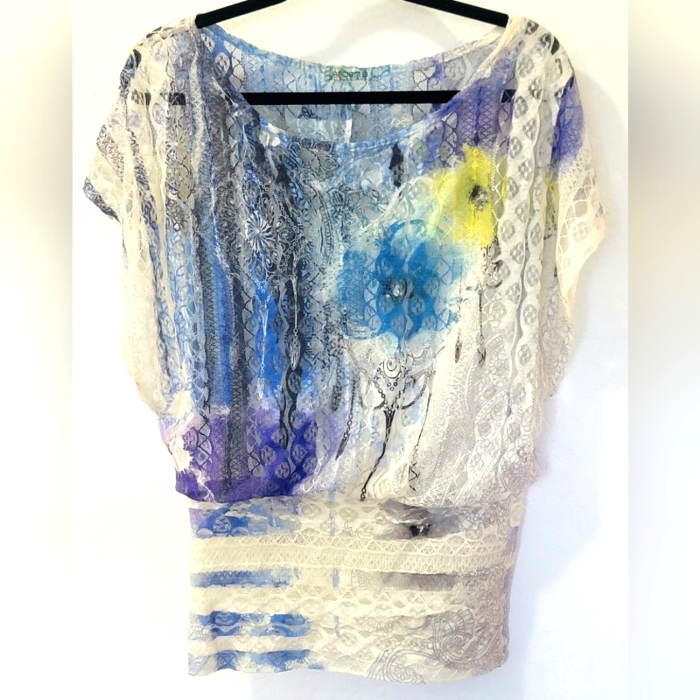 VTG 90s/Y2K Arden B. Floral Print Lace Over Tank Blouse